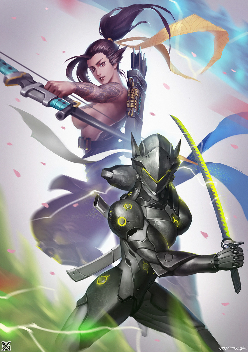 genji and hanzo (overwatch and 1 more) drawn by xiaoguimist