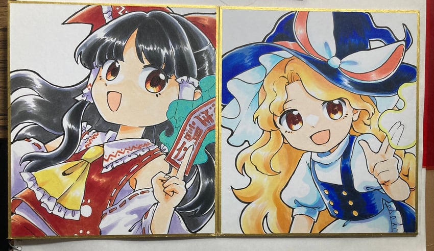 hakurei reimu and kirisame marisa (touhou and 1 more) drawn by umebitan