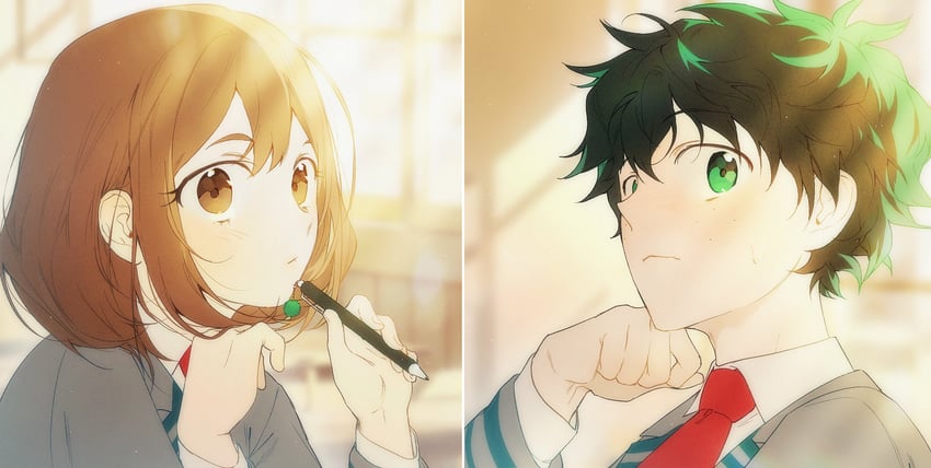 midoriya izuku and uraraka ochaco (boku no hero academia) drawn by unit0