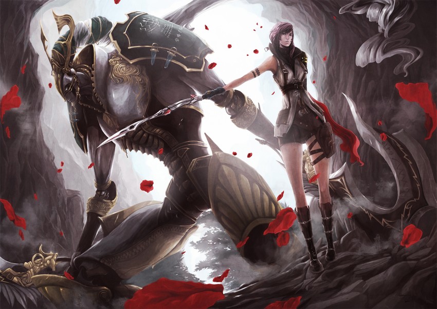 lightning farron and odin (final fantasy and 1 more) drawn by valetch