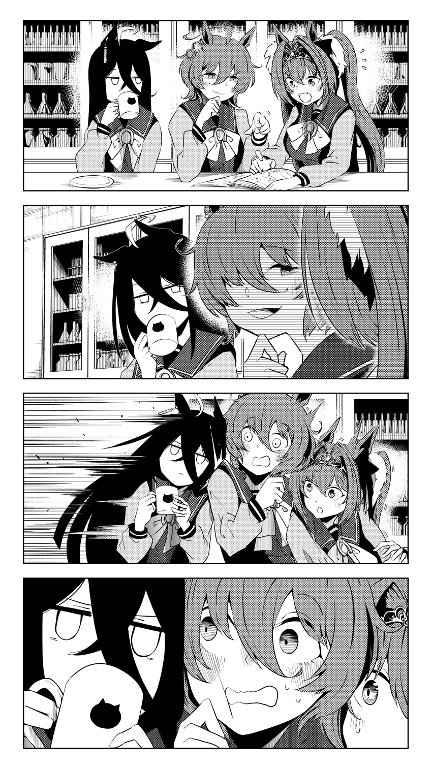 agnes tachyon, manhattan cafe, and daiwa scarlet (umamusume) drawn by tori_(hiyoko_bazooka)