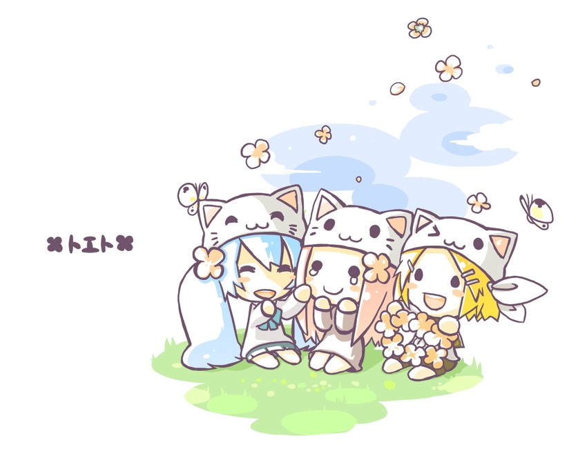 hatsune miku, kagamine rin, and megurine luka (vocaloid and 1 more) drawn by sakutoko