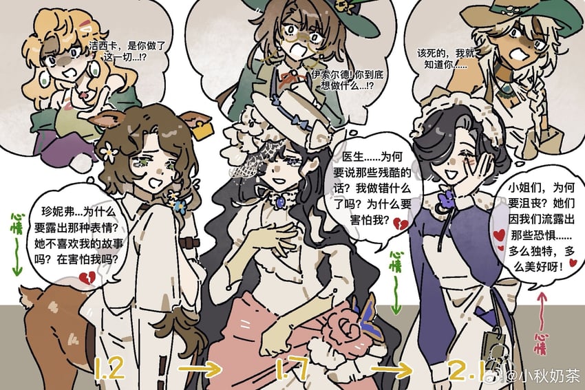 isolde, kakania, jessica, tuesday, blonney, and 1 more (reverse:1999) drawn by ochano