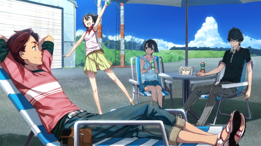 senomiya akiho, koujiro frau, yashio kaito, daitoku junna, and hidaka subaru (robotics;notes and 1 more) drawn by fukuda_tomonori
