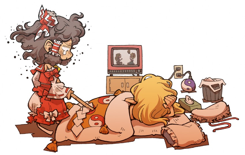 hakurei reimu, kirisame marisa, alice margatroid, yakumo yukari, and shanghai doll (touhou) drawn by hounori and inishie