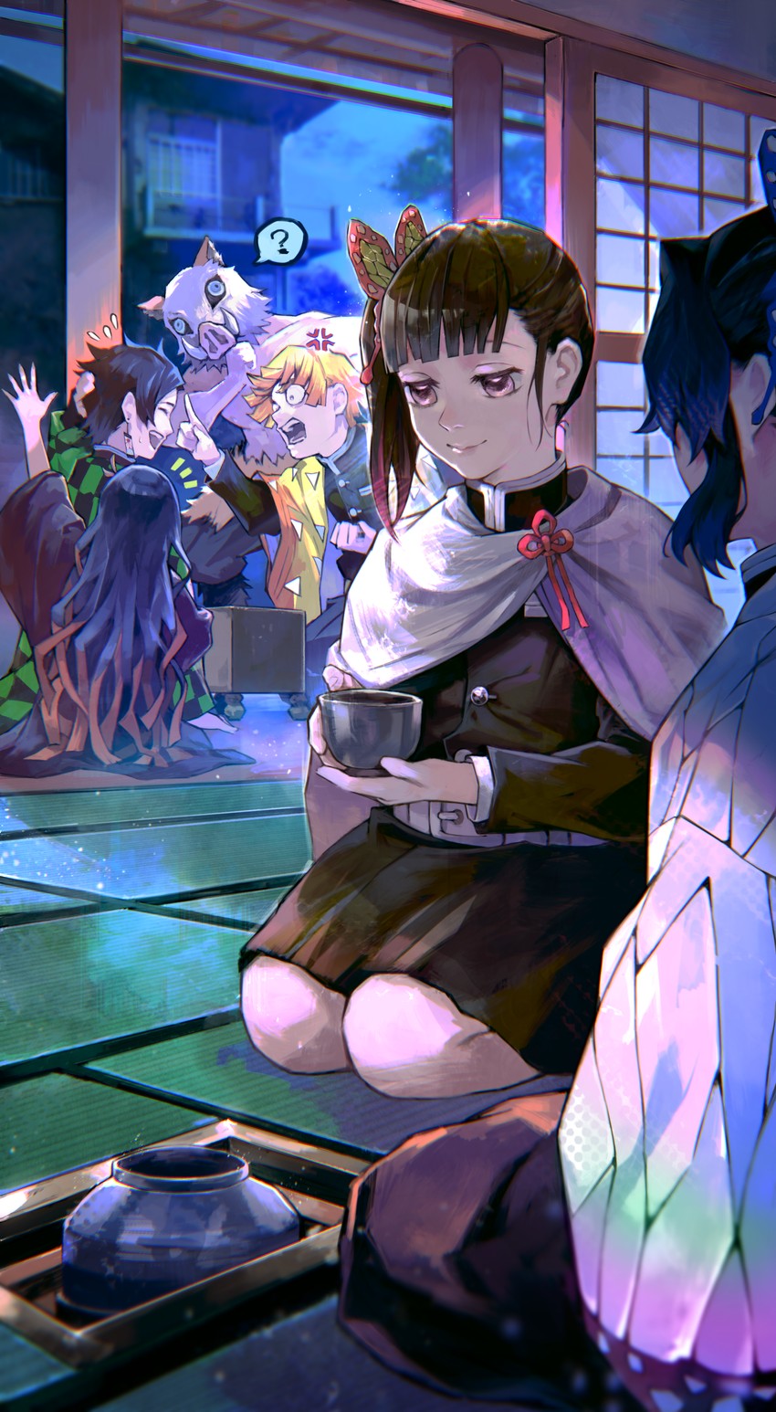 kamado nezuko, kochou shinobu, kamado tanjirou, agatsuma zenitsu, tsuyuri  kanao, and 1 more (kimetsu no yaiba) drawn by kyuuba_melo | Danbooru