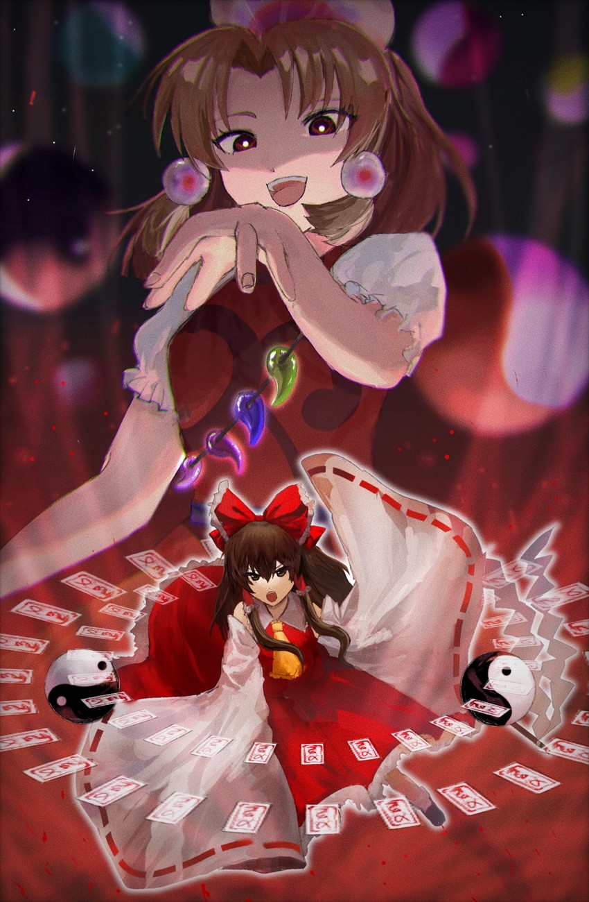 hakurei reimu and tamatsukuri misumaru (touhou and 1 more) drawn by wamaru