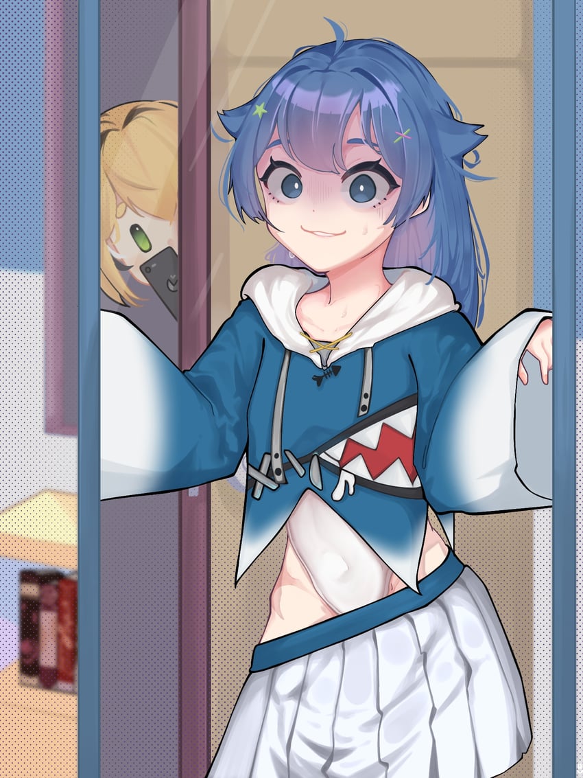 gawr gura, dooby, and senzawa (hololive and 2 more) drawn by popapo