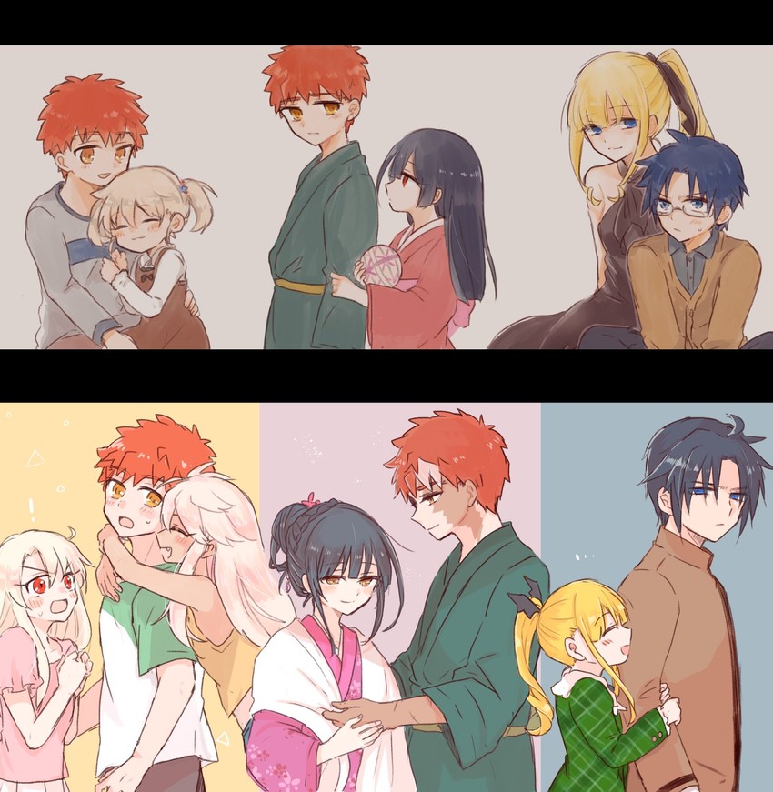illyasviel von einzbern, emiya shirou, chloe von einzbern, miyu edelfelt, erica ainsworth, and 3 more (fate and 1 more) drawn by saihara