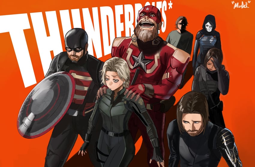 bucky barnes, sentry, yelena belova, john walker, taskmaster, and 2 more (marvel and 2 more) drawn by mugi_(mugit49)