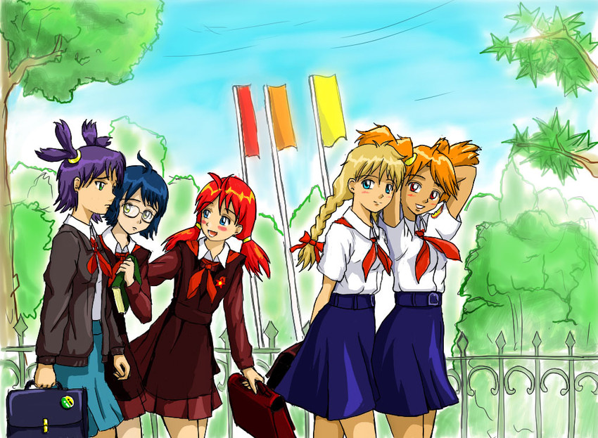 slavya-chan, dvach-tan, unyl-chan, ussr-tan, and mithgirl (2ch.ru and 1 more) drawn by huyase