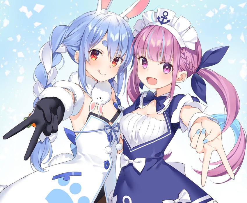 usada pekora, minato aqua, and don-chan (hololive) drawn by yuuki_hagure
