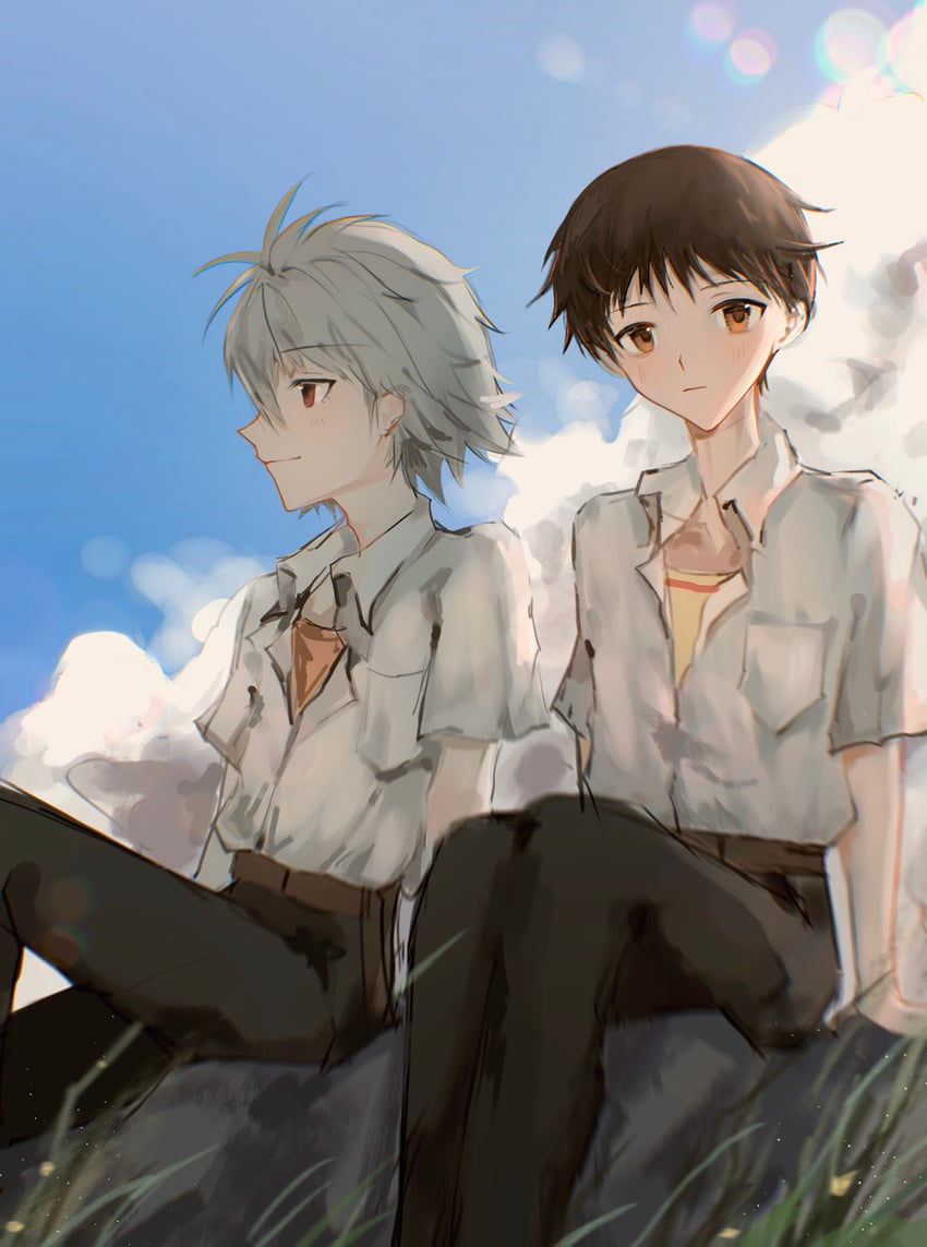 ikari shinji and nagisa kaworu (neon genesis evangelion) drawn by putongxiashang