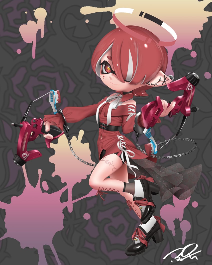 inkling player character and inkling girl (splatoon) drawn by puchiman