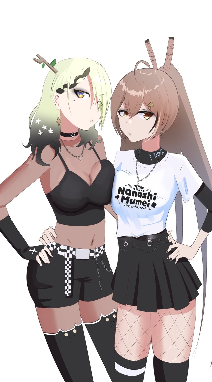 nanashi mumei and ceres fauna (hololive and 1 more) drawn by angelchama