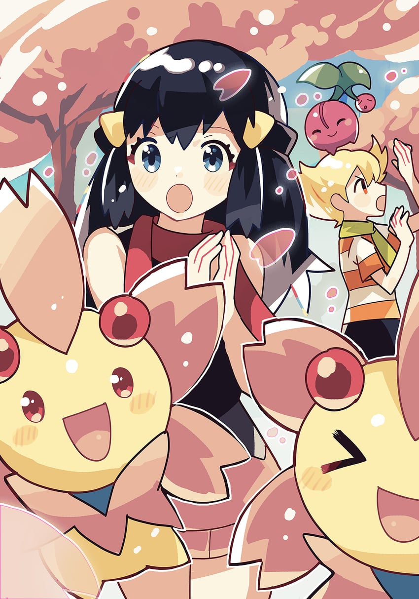 dawn, barry, cherubi, and cherrim (pokemon and 1 more) drawn by anidler91