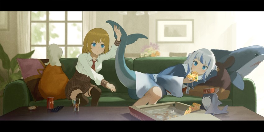gawr gura, watson amelia, and bloop (hololive and 2 more) drawn by etta
