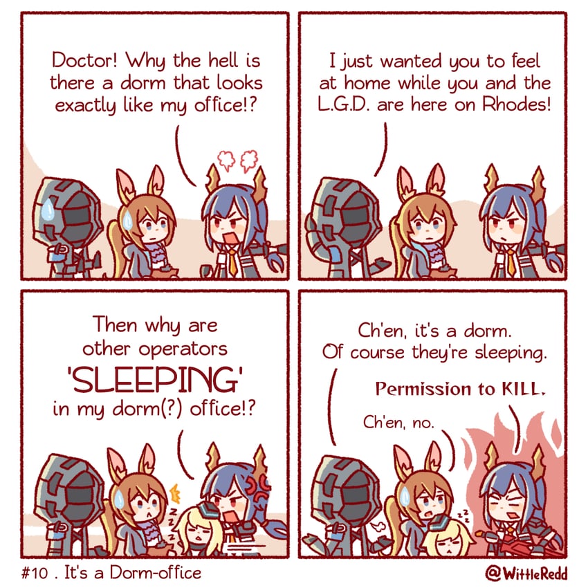 doctor, amiya, ch'en, and durin (arknights) drawn by wittle_red