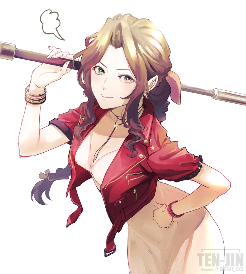 aerith gainsborough (final fantasy and 2 more) drawn by demi_co