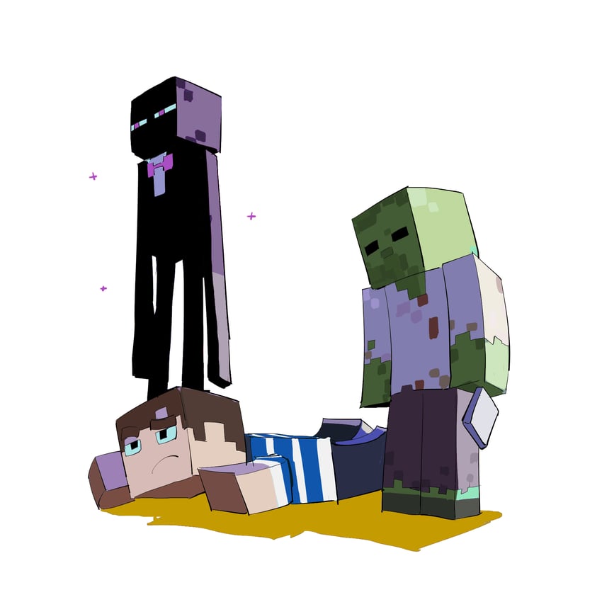enderman, zombie, dave, bart, and slamacow (minecraft and 1 more) drawn by apios