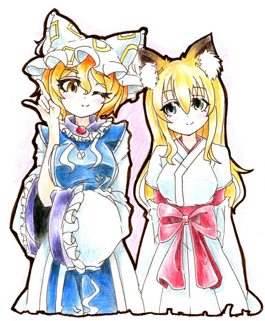 yakumo ran and tenko kuugen (touhou and 1 more) drawn by gokuu_(acoloredpencil)