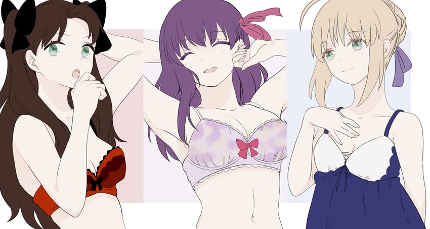 artoria pendragon, saber, tohsaka rin, and matou sakura (fate and 1 more) drawn by suzuakks
