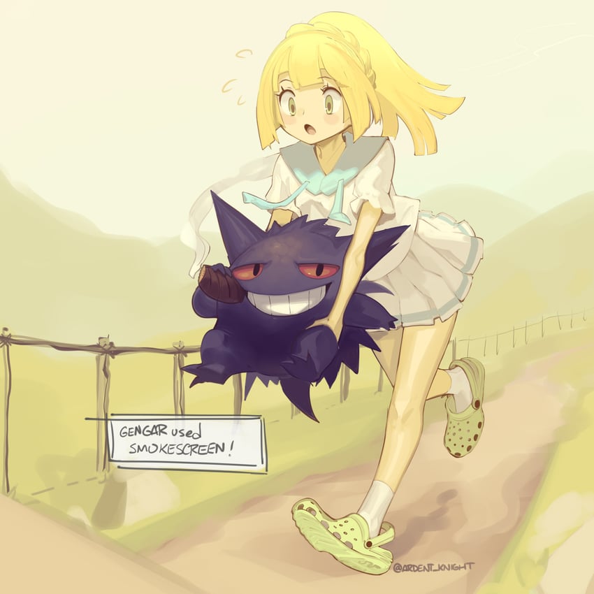 lillie and gengar (pokemon and 1 more) drawn by boa_(brianoa)