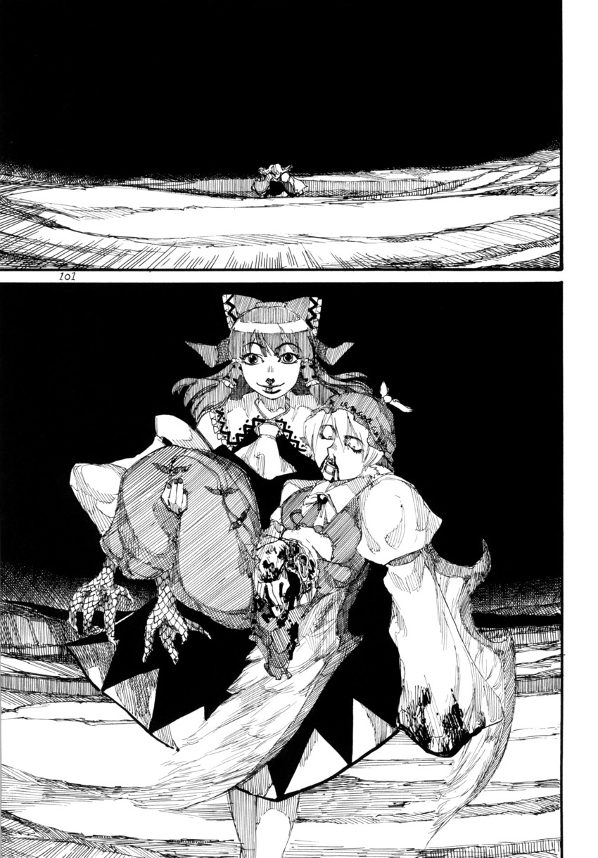 hakurei reimu, kirisame marisa, and mystia lorelei (touhou) drawn by ameyama_denshin