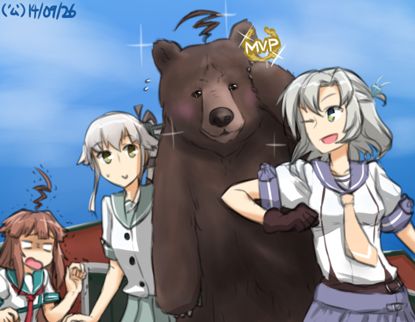 kuma, yura, kinugasa, and kinugasa kai ni (kantai collection) drawn by hamu_koutarou