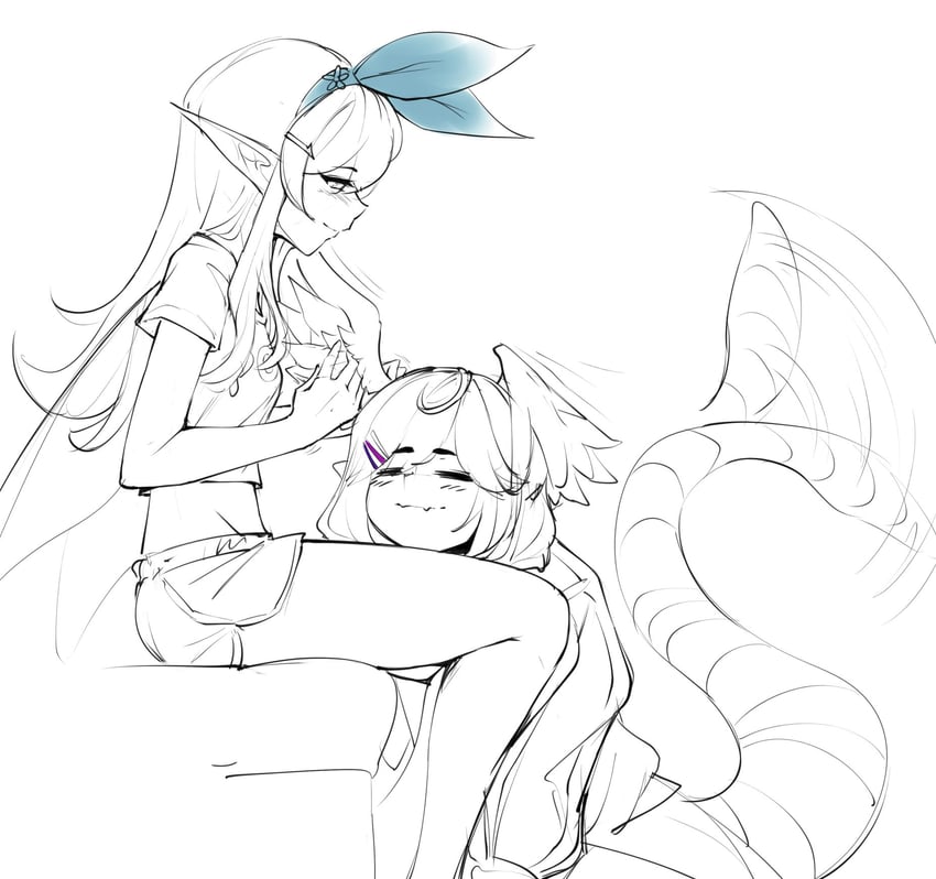 selen tatsuki and pomu rainpuff (nijisanji and 1 more) drawn by ricegnat