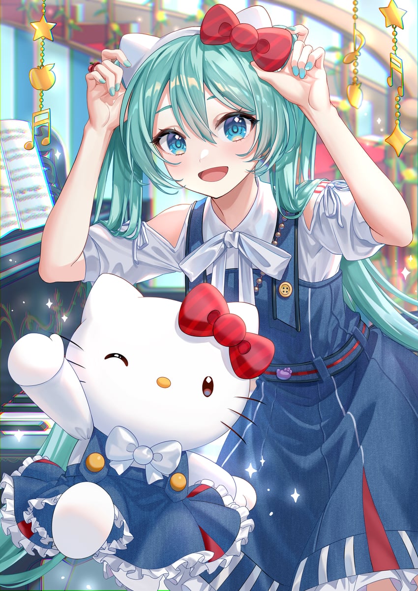 hatsune miku and hello kitty (vocaloid and 3 more) drawn by feiken_631