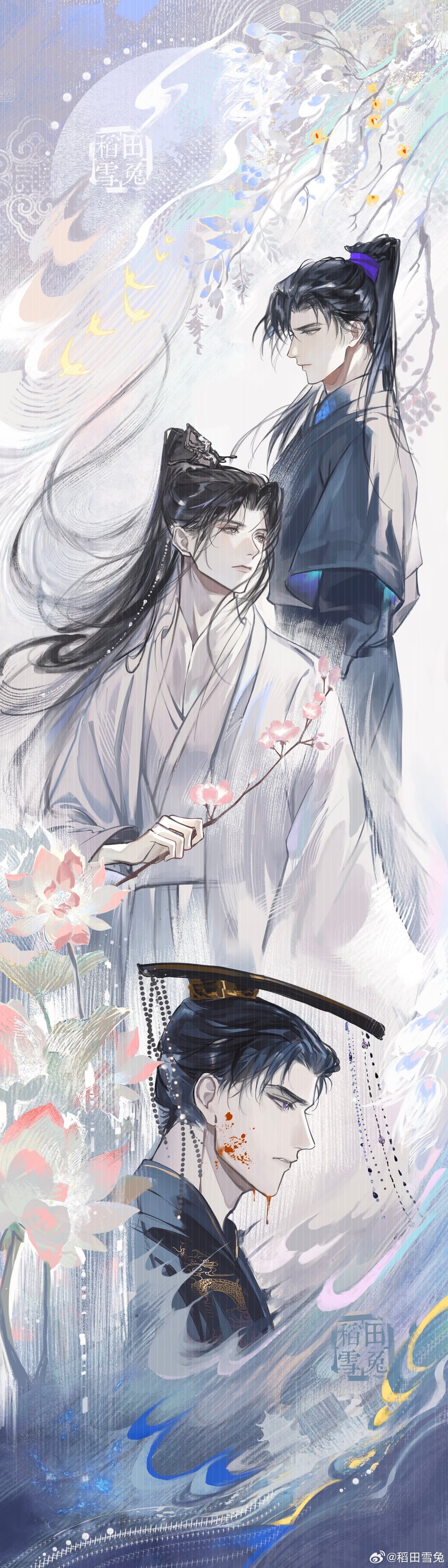 chu wanning, mo ran, and taxian-jun (erha he ta de bai mao shizun) drawn by weibo_2267015105