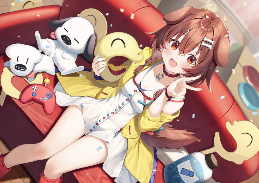 inugami korone, listener, hoso-inu, and futo-inu (hololive) drawn by gurasion_(gurasion)