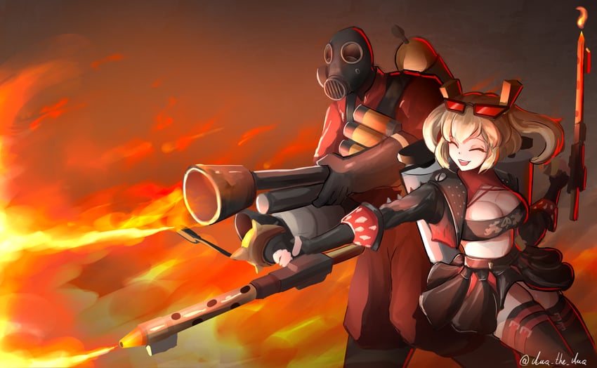 burnice white, pyro, and red pyro (zenless zone zero and 1 more) drawn by ofallx