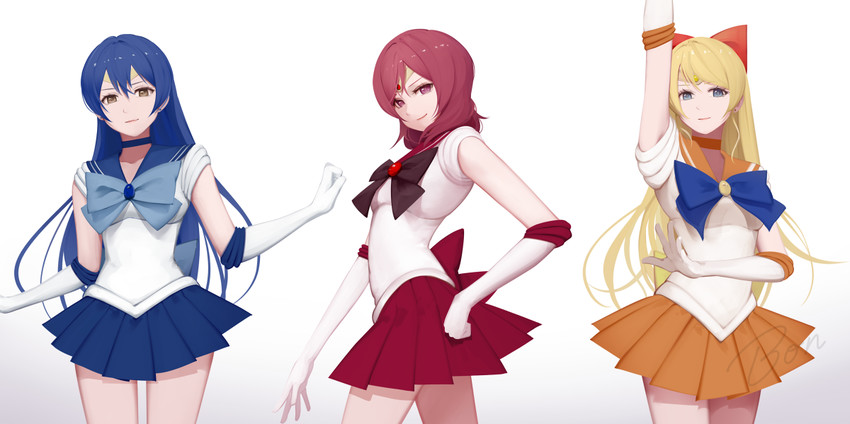 nishikino maki, sonoda umi, ayase eli, sailor mercury, sailor venus, and 1 more (love live! and 2 more) drawn by bon_nob