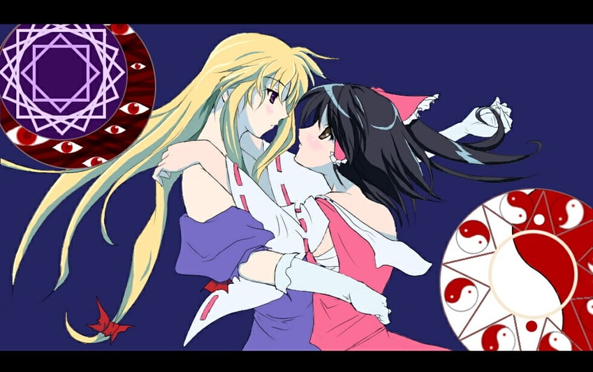 hakurei reimu and yakumo yukari (touhou) drawn by suzuki_sakura