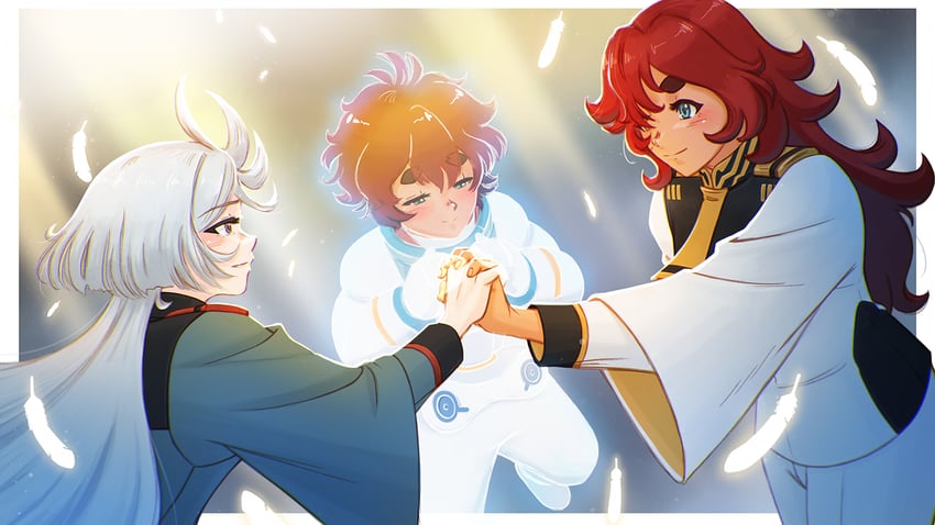 suletta mercury, miorine rembran, and ericht samaya (gundam and 1 more) drawn by senshi-9