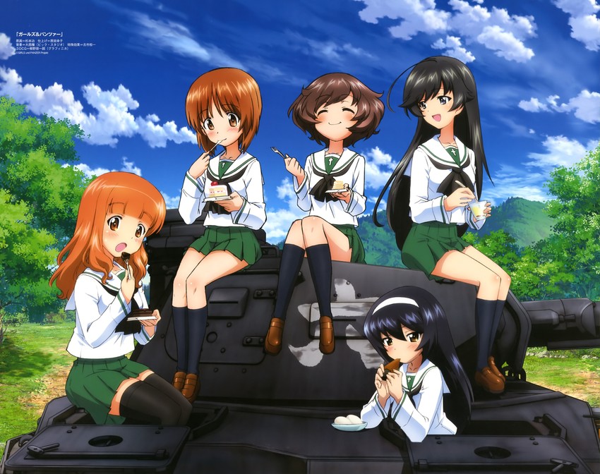 nishizumi miho, akiyama yukari, takebe saori, reizei mako, and isuzu hana (girls und panzer) drawn by sugimoto_isao