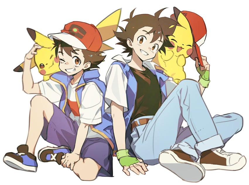 pikachu and ash ketchum (pokemon and 1 more) drawn by pkgllllllv