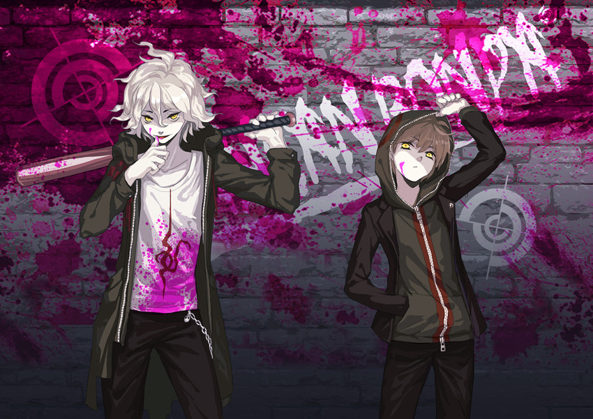 komaeda nagito and naegi makoto (danganronpa and 2 more) drawn by mizukai