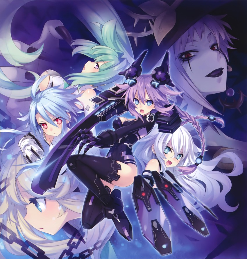 purple heart, black heart, white heart, green heart, histoire, and 1 more (neptune and 1 more) drawn by tsunako