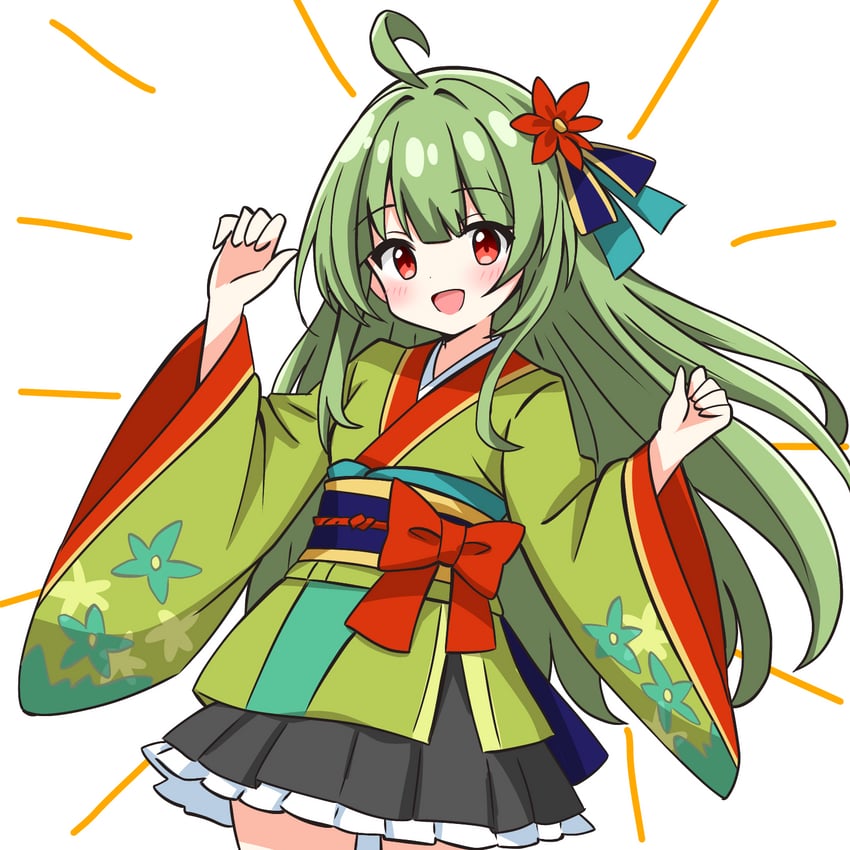 green-haired kimono girl (original) drawn by kotatsu-mazoku