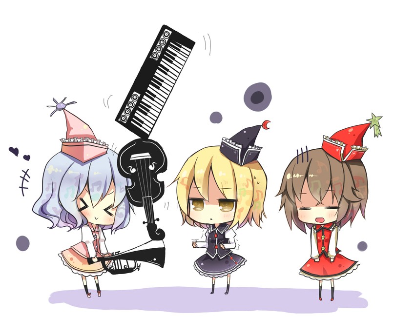 lunasa prismriver, merlin prismriver, and lyrica prismriver (touhou) drawn by kouzidaren