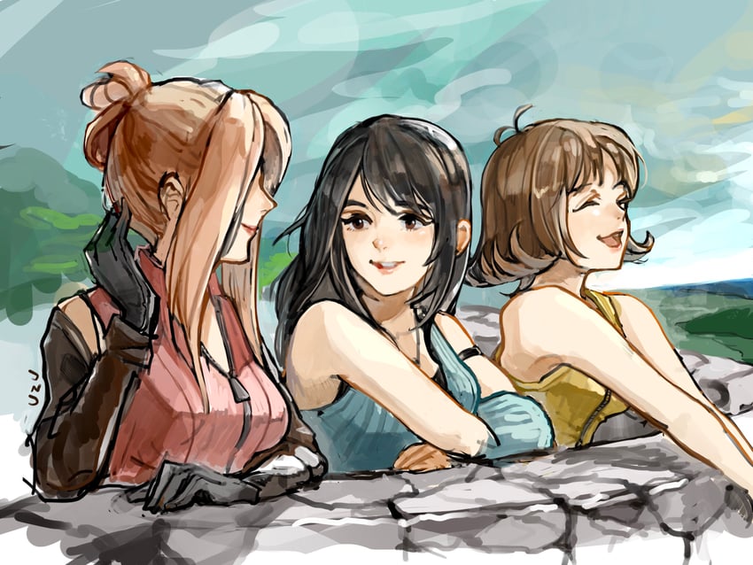 rinoa heartilly, selphie tilmitt, and quistis trepe (final fantasy and 1 more) drawn by uzutanco
