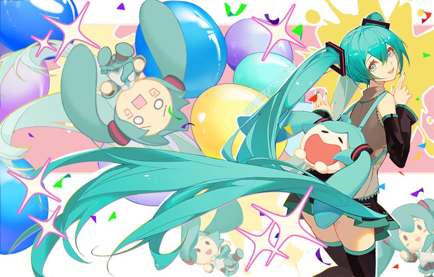 hatsune miku and hachune miku (vocaloid) drawn by indai_(3330425)
