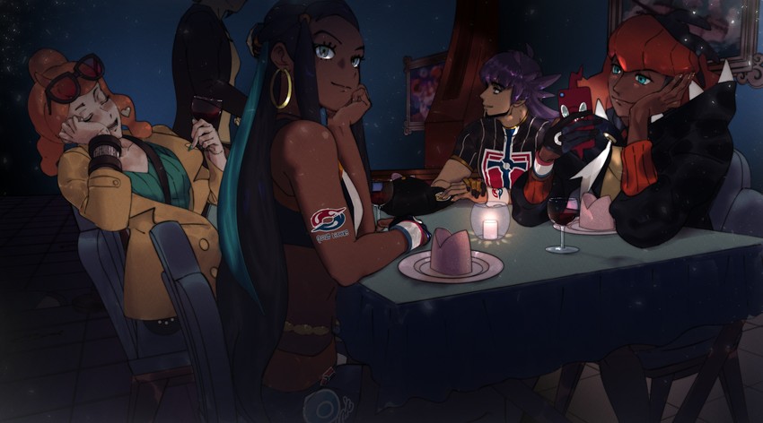 rotom, leon, raihan, nessa, sonia, and 2 more (pokemon and 1 more) drawn by mer_(watercups)