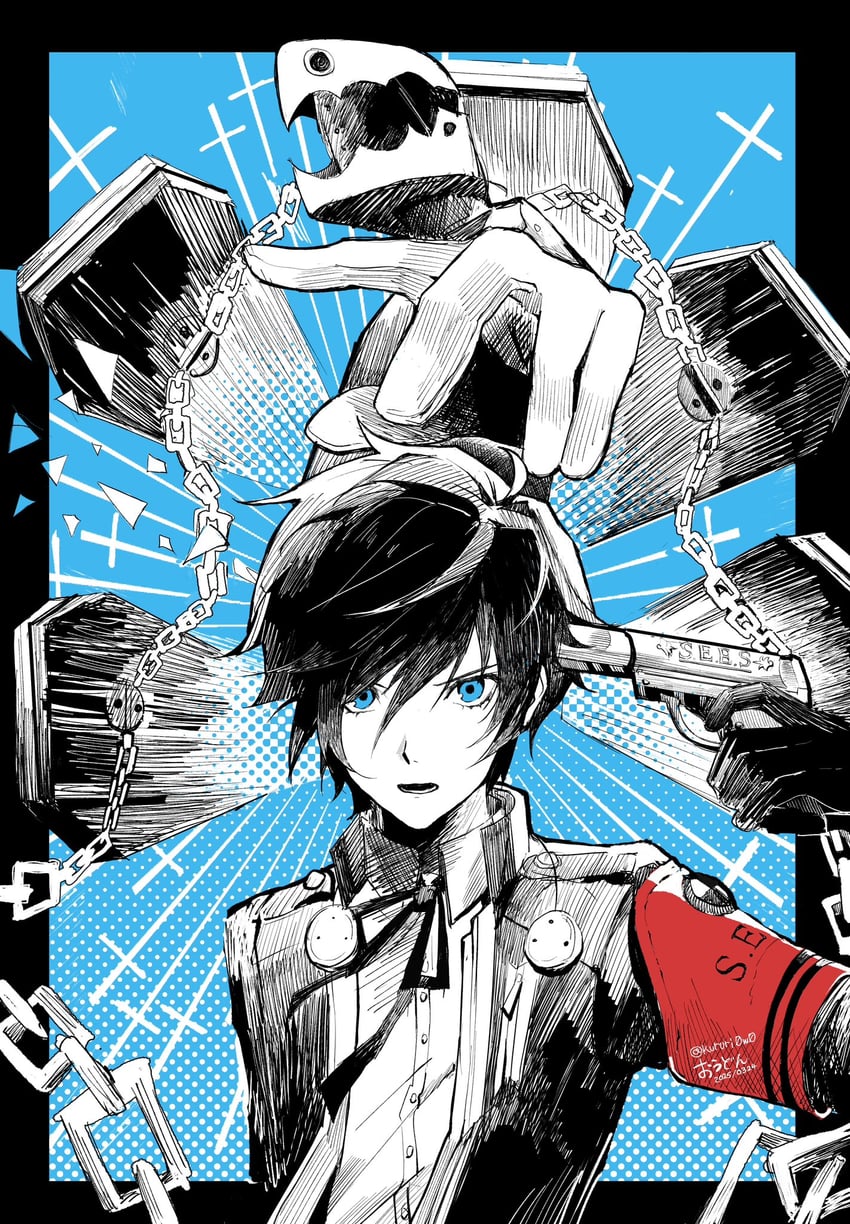 yuuki makoto and thanatos (persona and 2 more) drawn by yonglai_tian