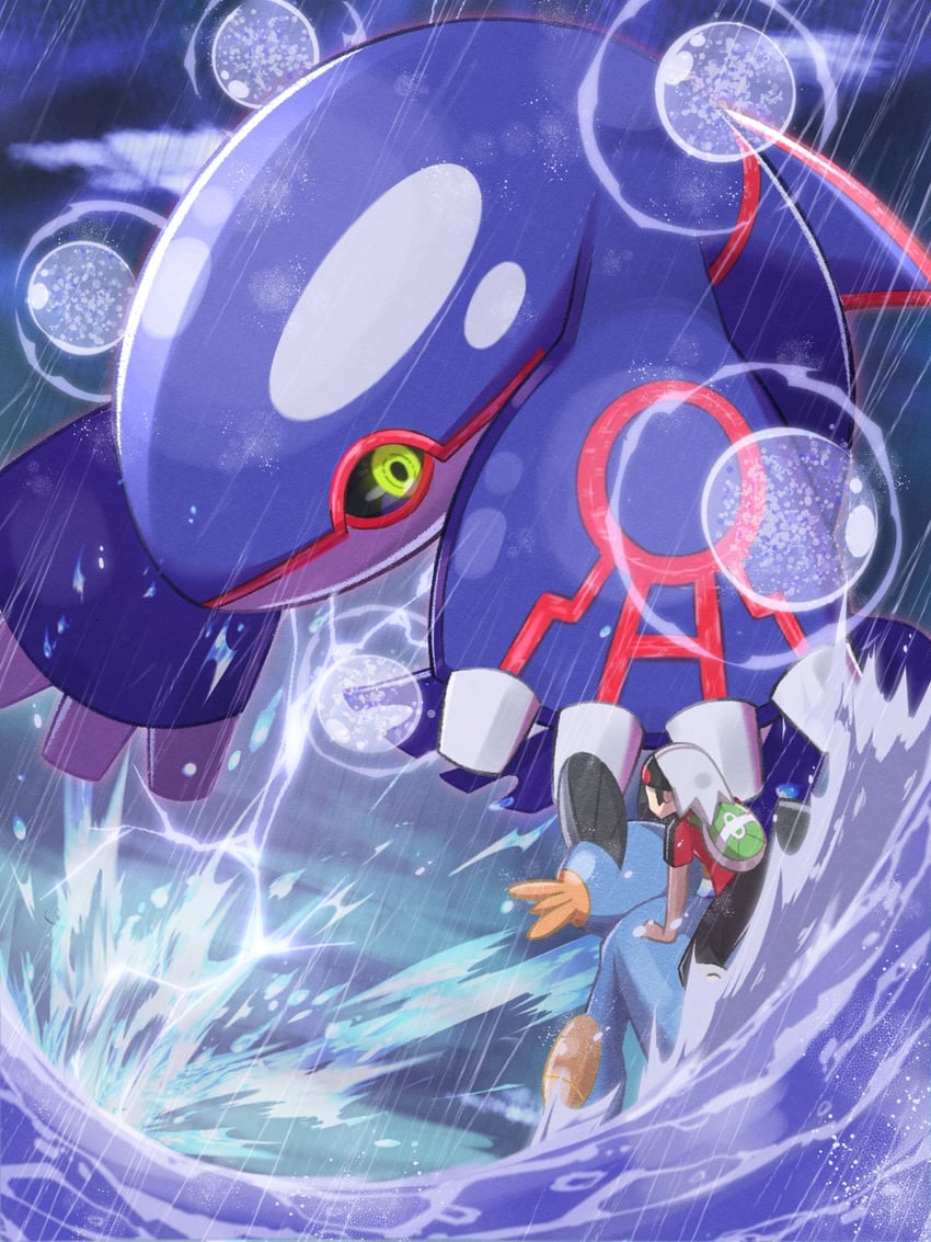 brendan, kyogre, and swampert (pokemon and 1 more) drawn by inana_umi