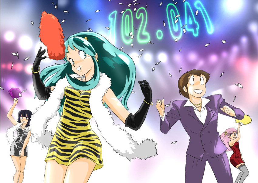lum, moroboshi ataru, ran, and miyake shinobu (urusei yatsura) drawn by uesuto_(westriver)