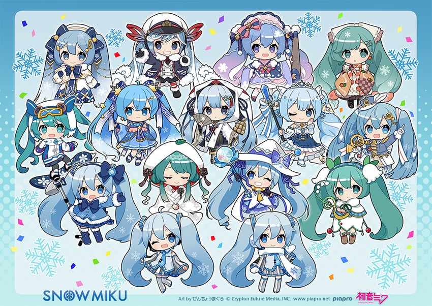 hatsune miku and yuki miku (vocaloid) drawn by binchou_maguro